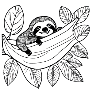 Sleeping sloth on a leaf coloring page