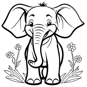 Happy Baby elephant coloring page