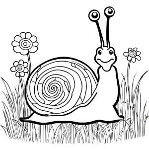 Snail coloring page in meadow with flowers Coloring Page