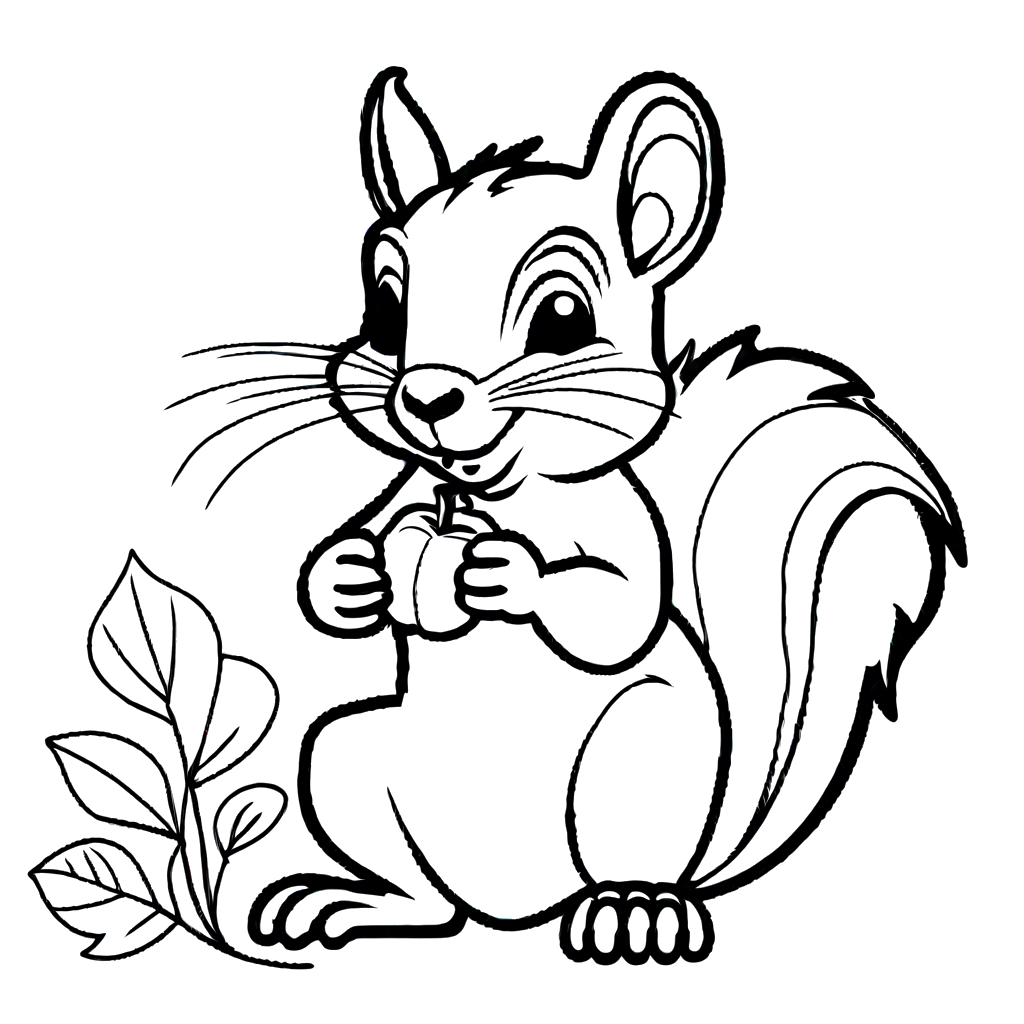 Adorable squirrel coloring page with acorn
