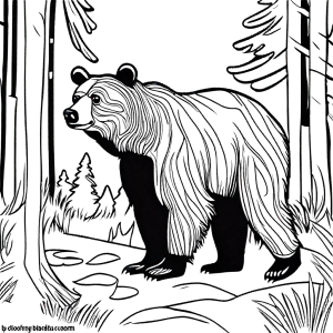 Brown bear standing in the forest coloring page