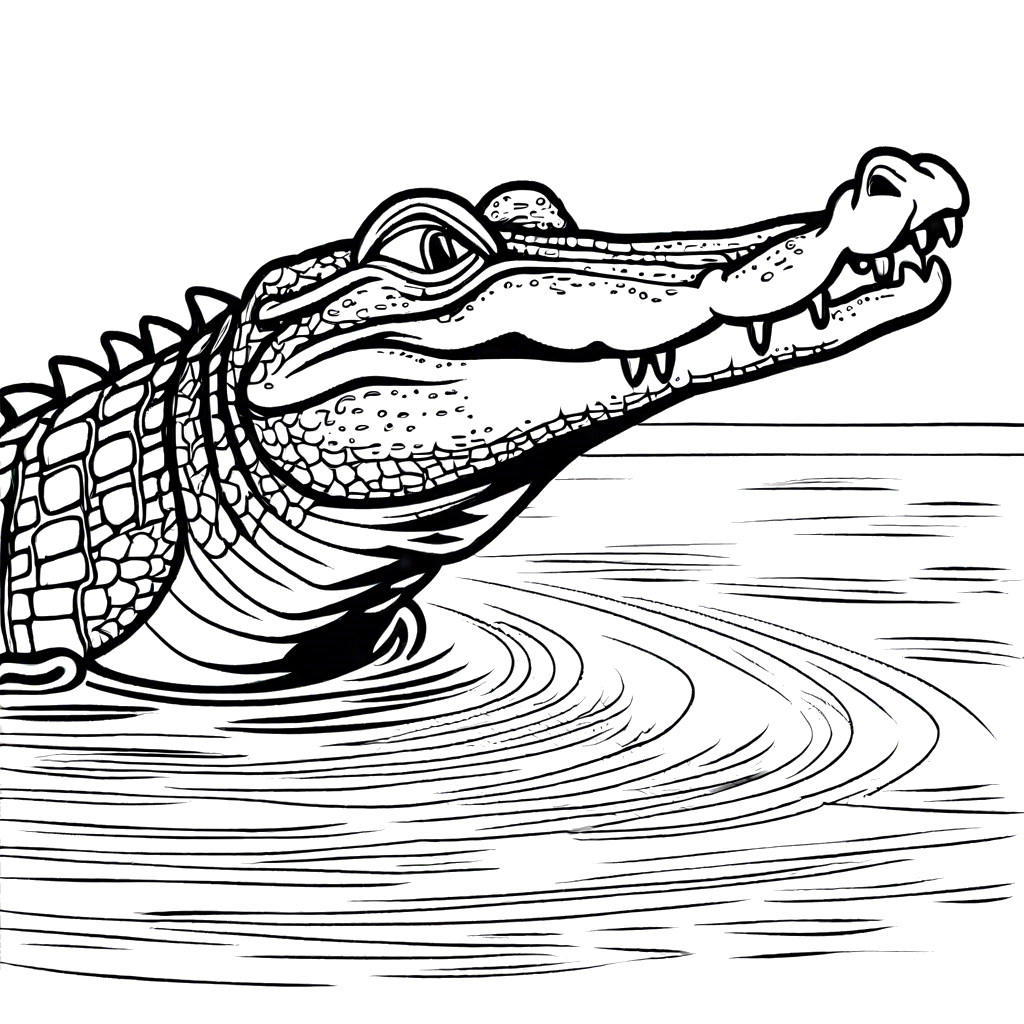 Crocodile swimming in water drawing for coloring page
