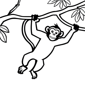 Monkey swinging from a tree branch coloring page