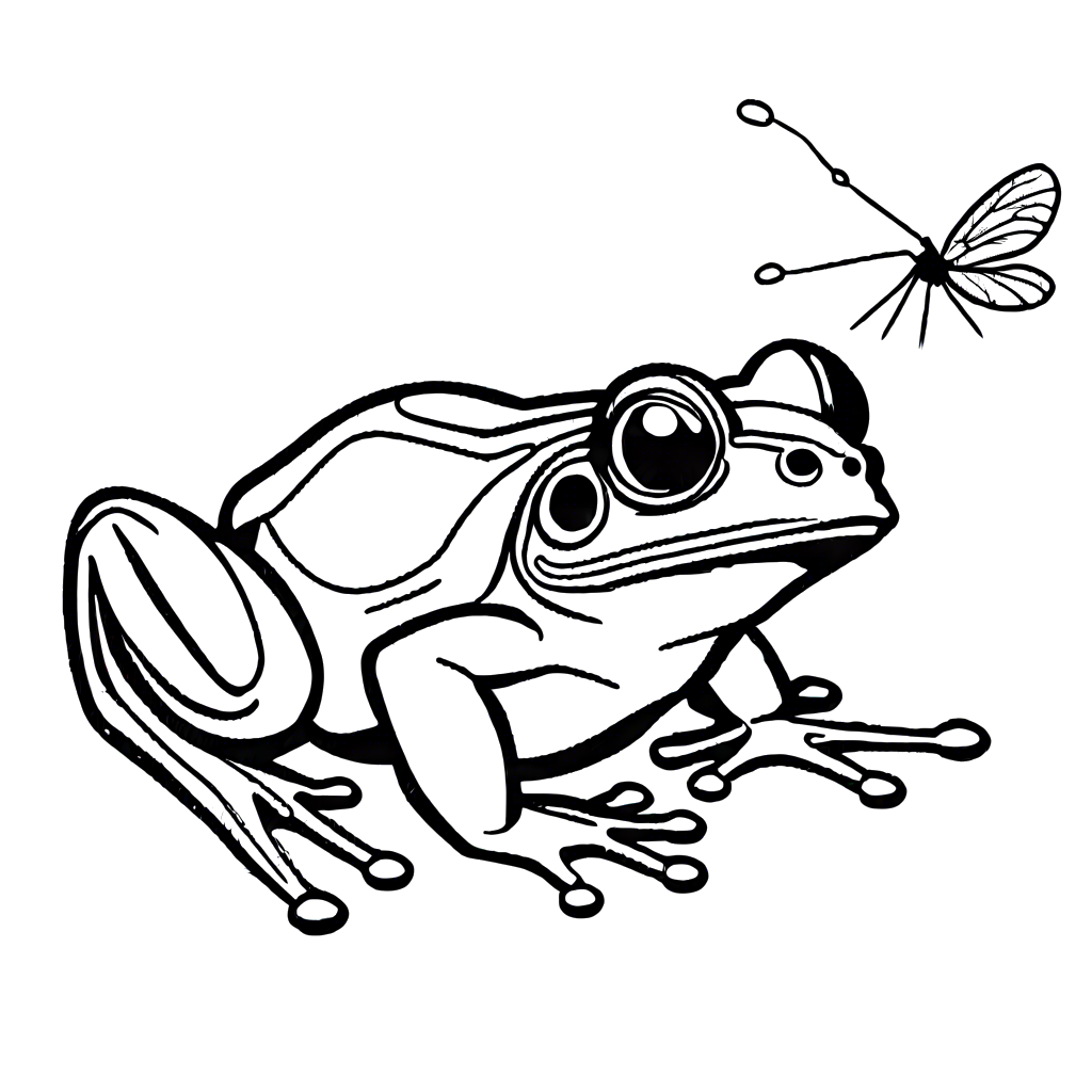 Frog catching a fly with long tongue coloring page