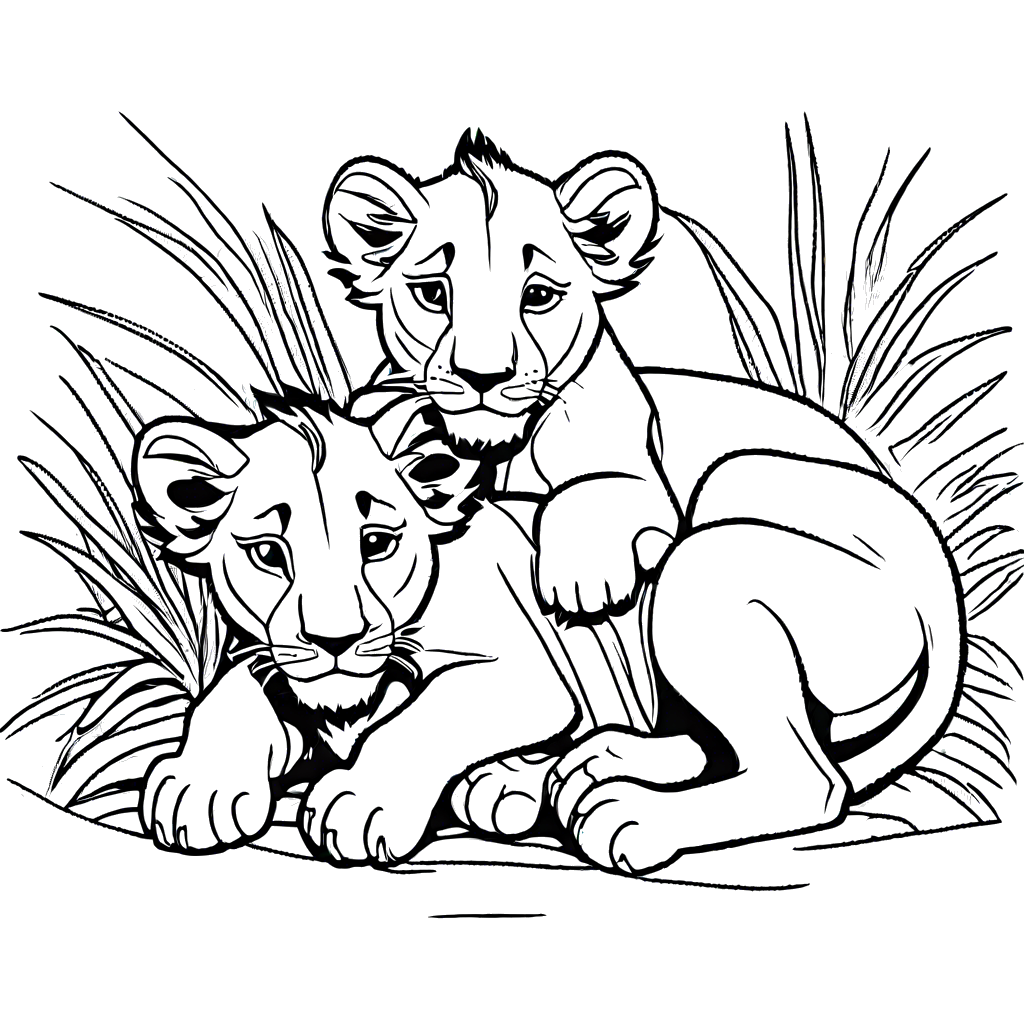 Lion cub coloring page sleepy in den