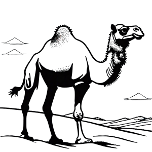 Walking camel in desert coloring page