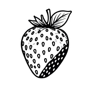Whole strawberry illustration with textured surface and leaf