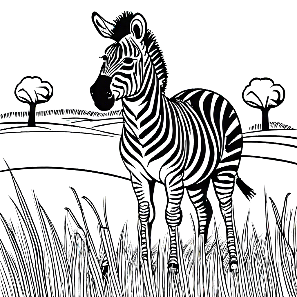 Zebra coloring page with the animal standing in a field