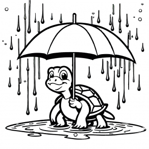 Turtle with umbrella in the rain Coloring Page