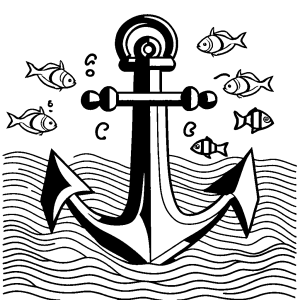 Anchor and fish coloring page