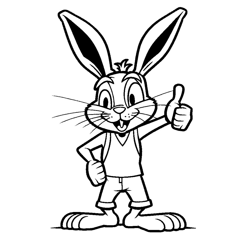 Bugs Bunny coloring page with thumbs up gesture