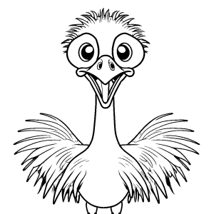 Cartoon ostrich with happy expression coloring sheet