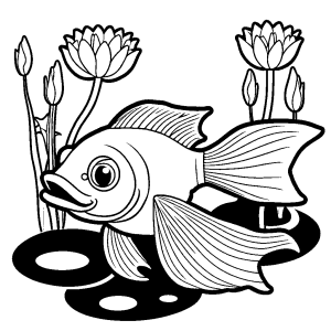 Cheerful goldfish with lily pads coloring page