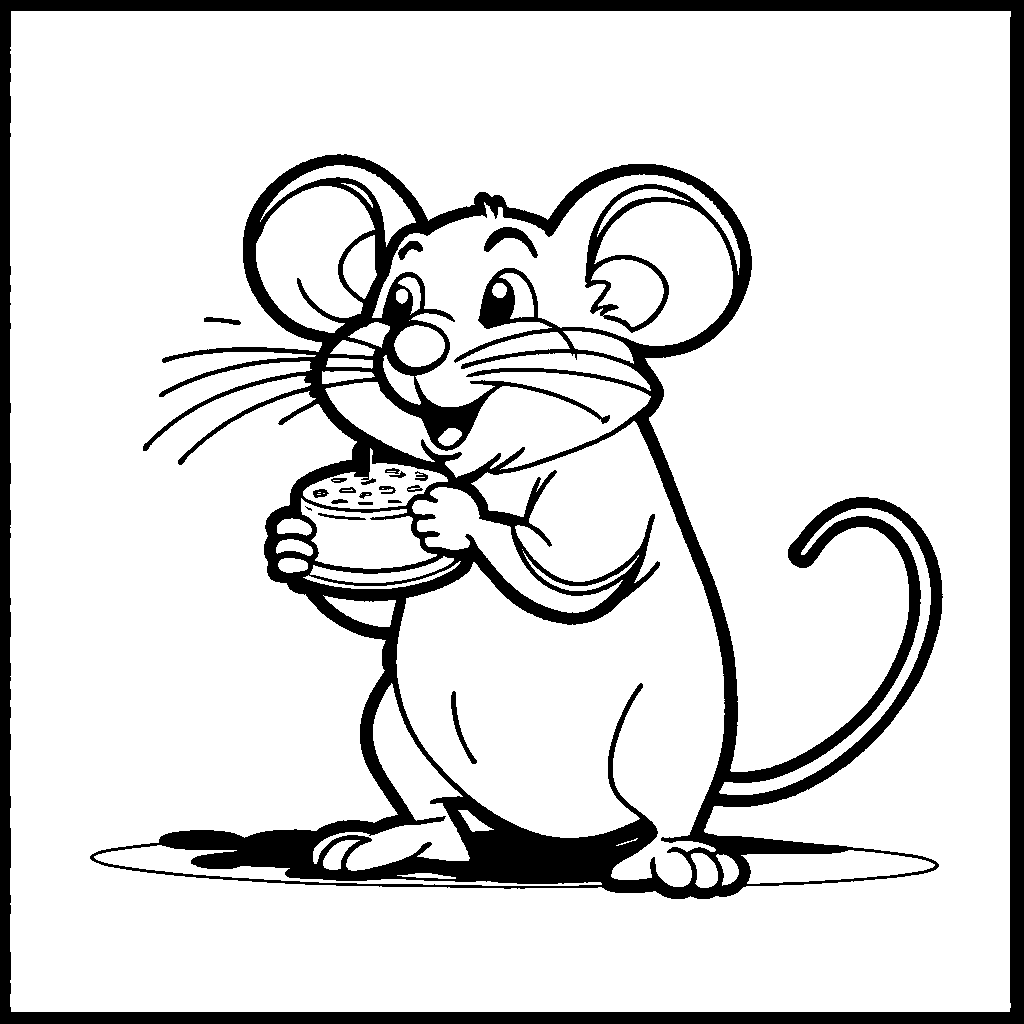 Chubby mouse with bell sniffing cheese coloring page