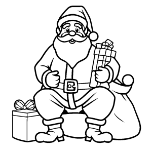 Classic Santa Claus with sack of toys coloring page