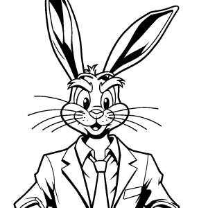 Simple Bugs Bunny drawing standing with arms crossed and smirking