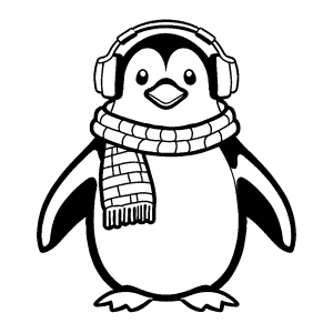 Penguin wearing scarf and earmuffs to keep warm coloring page