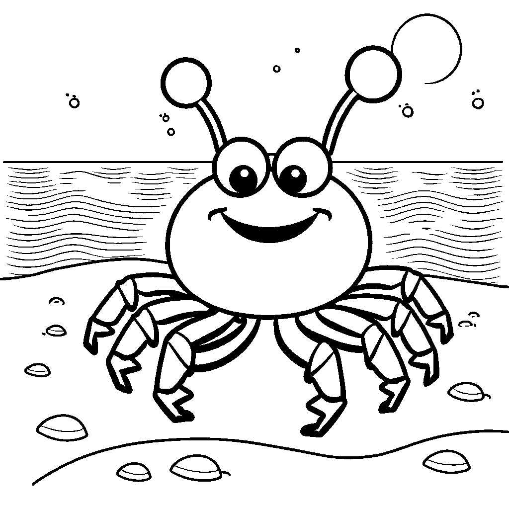 Adorable crab with beach ball line art
