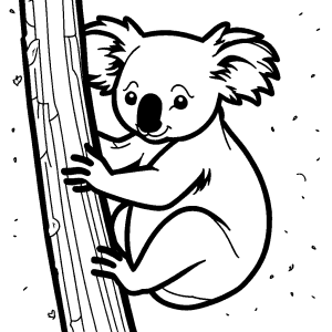 Simple drawing of a koala bear hugging a tree trunk