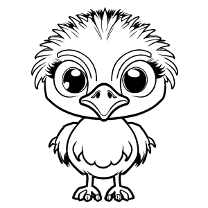 Fluffy ostrich chick with detailed feathers coloring sheet
