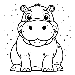 Adorable hippopotamus with big round eyes and wide smile Coloring Page