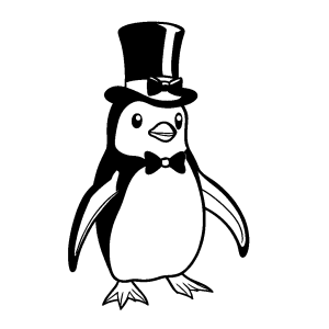 Penguin with cute bowtie and top hat coloring page