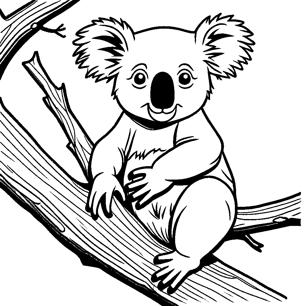 Cute and detailed koala bear sitting on a tree branch illustration