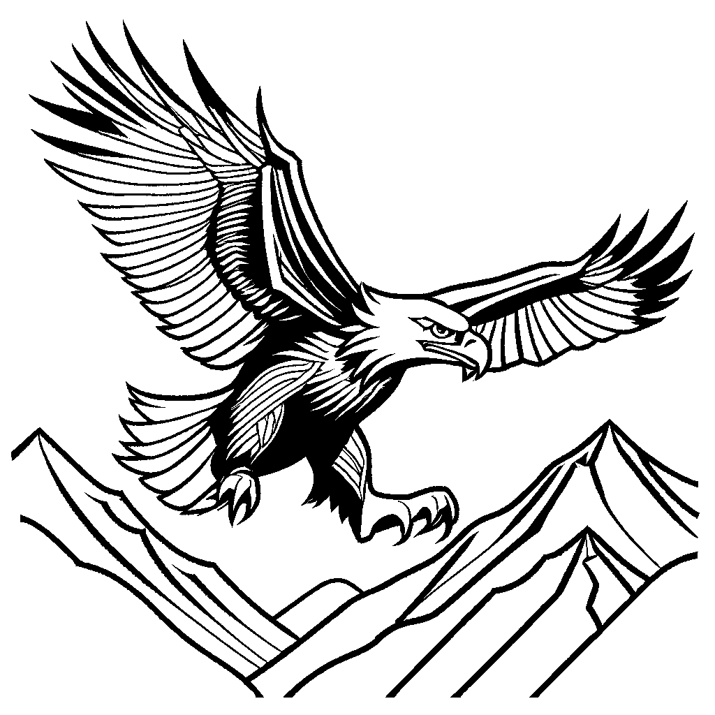 Majestic eagle in mountain scenery coloring page