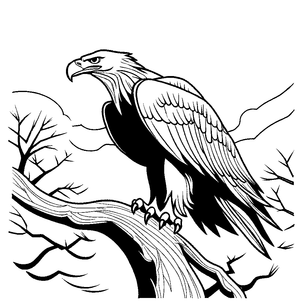 Eagle on tree branch coloring page