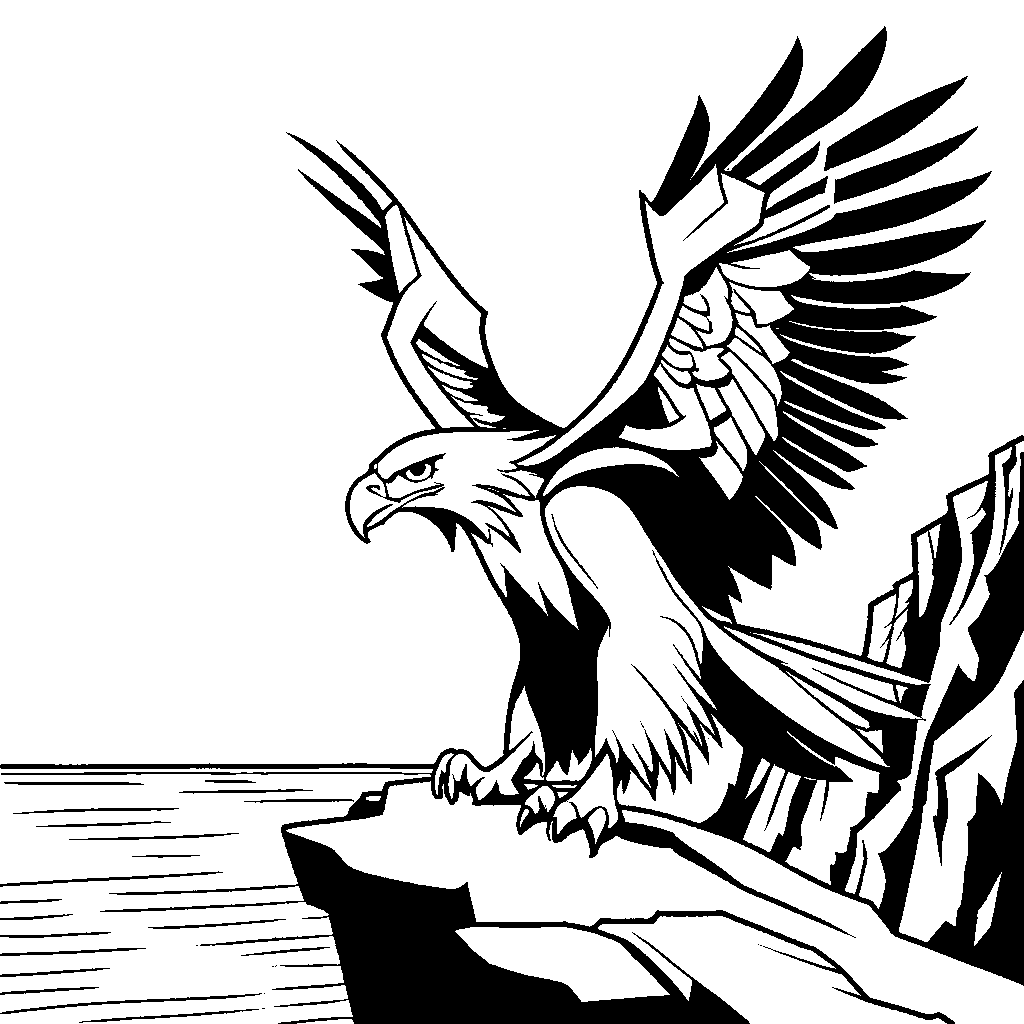 Eagle on cliff edge coloring page