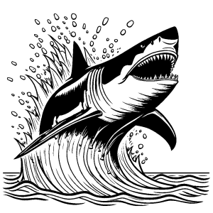 Megalodon shark emerging from water coloring page