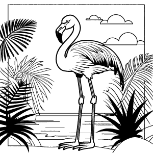 Tropical Flamingo Coloring Page