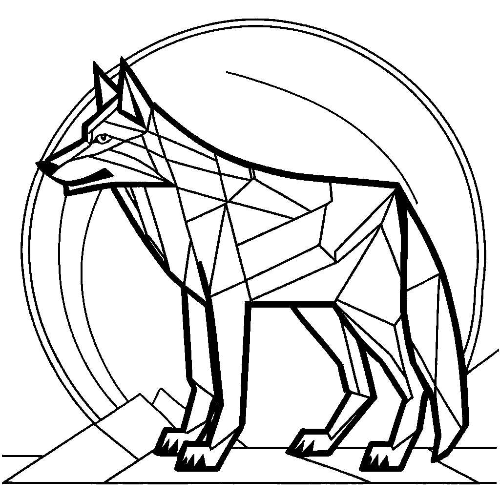 Geometric wolf outline coloring page