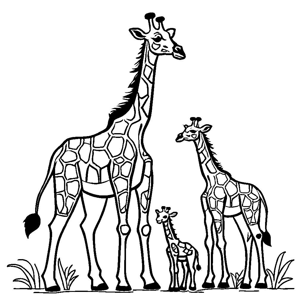 Family of giraffes standing together for coloring