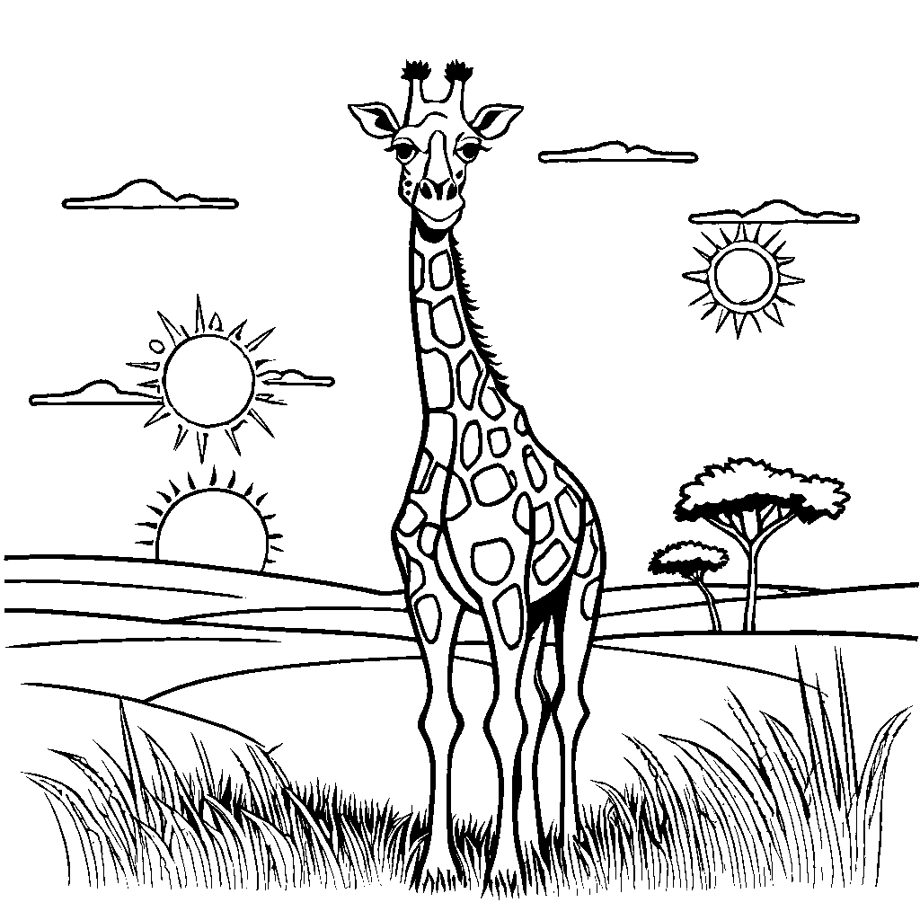 Giraffe standing in sunny grassy meadow