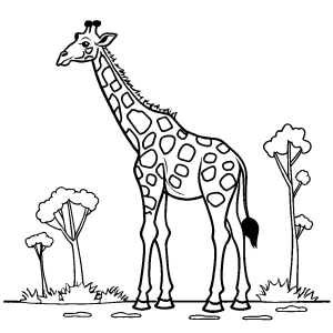Giraffe illustration with big patches and long tail for coloring