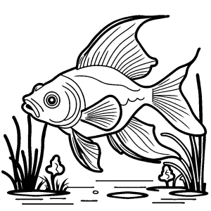 Goldfish swimming in water coloring page