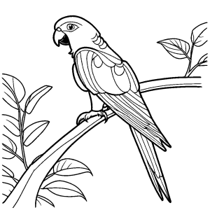 Grey parrot outline drawing on a branch