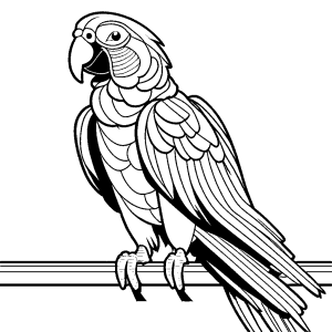 Grey parrot line drawing on a perch