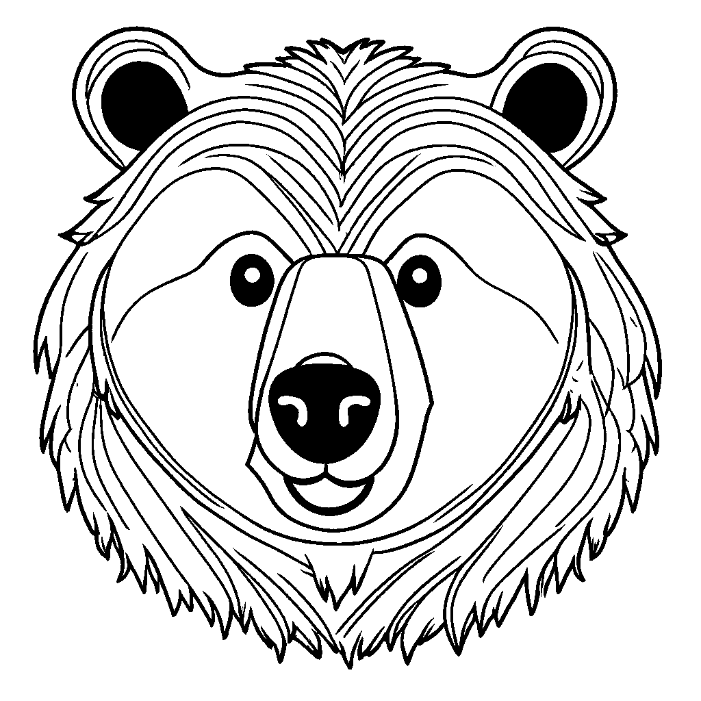 Bear's body outline with fur details and happy face coloring page