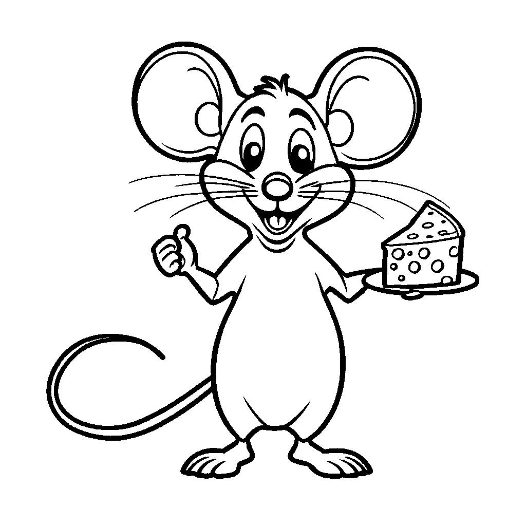 Happy mouse with cheese on head coloring page