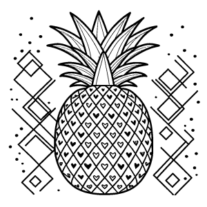 Pineapple with heart-shaped patterns coloring page