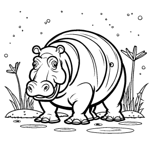 Hippopotamus with snail on its back Coloring Page