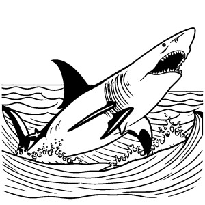 Megalodon shark hunting in deep ocean coloring page