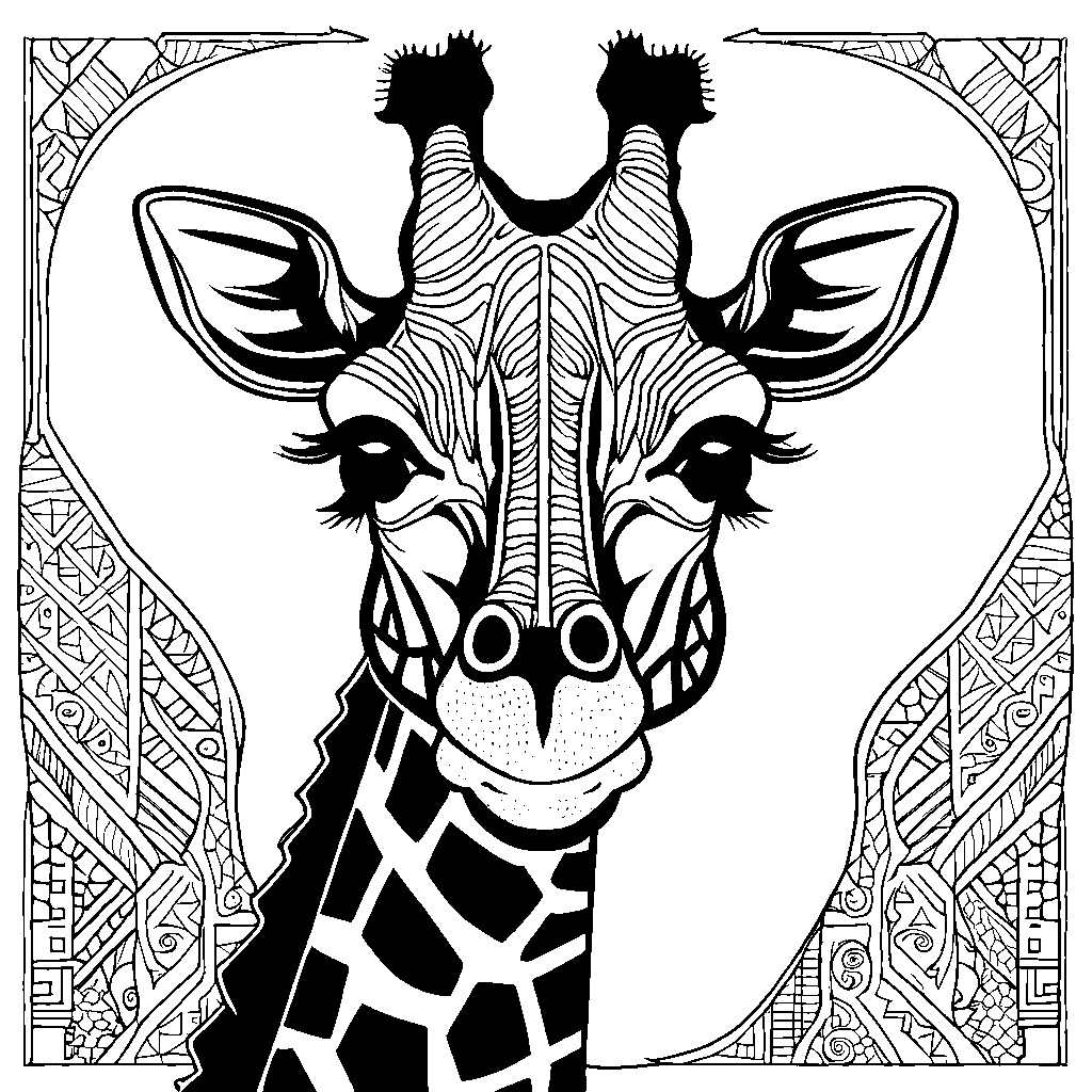 Detailed giraffe head design for coloring page