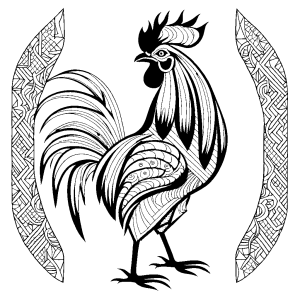Artistic rooster with intricate feather patterns