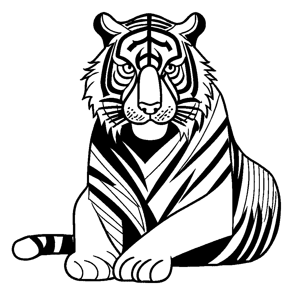 Sitting tiger coloring page with intricate details