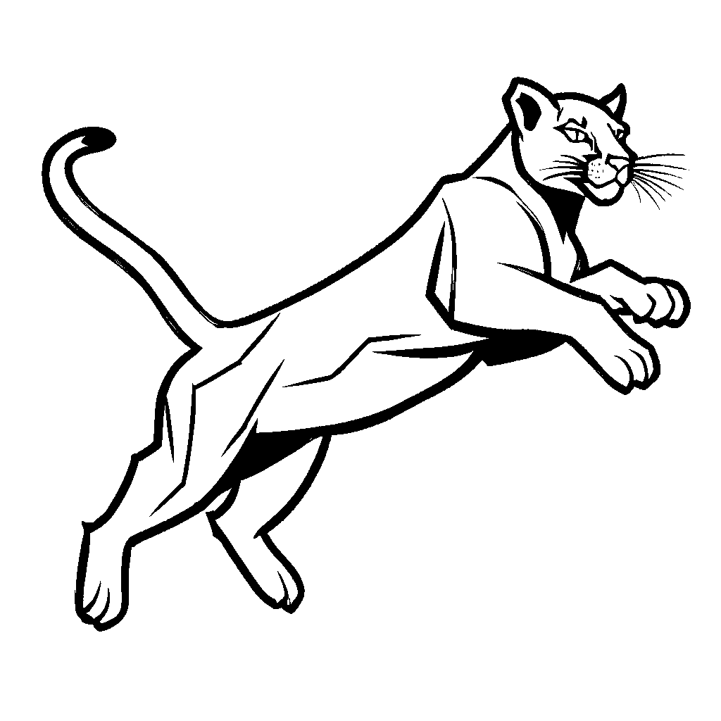 Puma animal jumping in mid-air simple sketch for coloring page