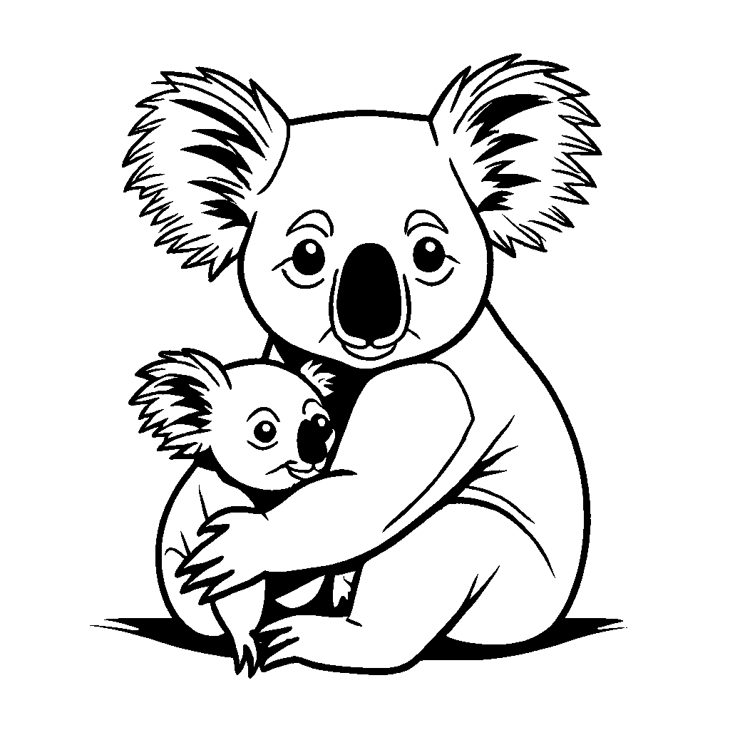 Detailed illustration of a koala bear holding a baby koala on its back
