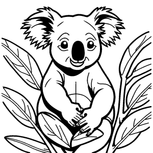 Koala clinging to eucalyptus tree coloring page
